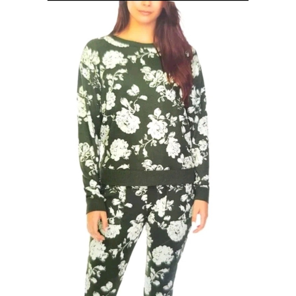 Honeydew Pajama Lounge Set Women XL Green Floral 2 Piece Joggers Pullover